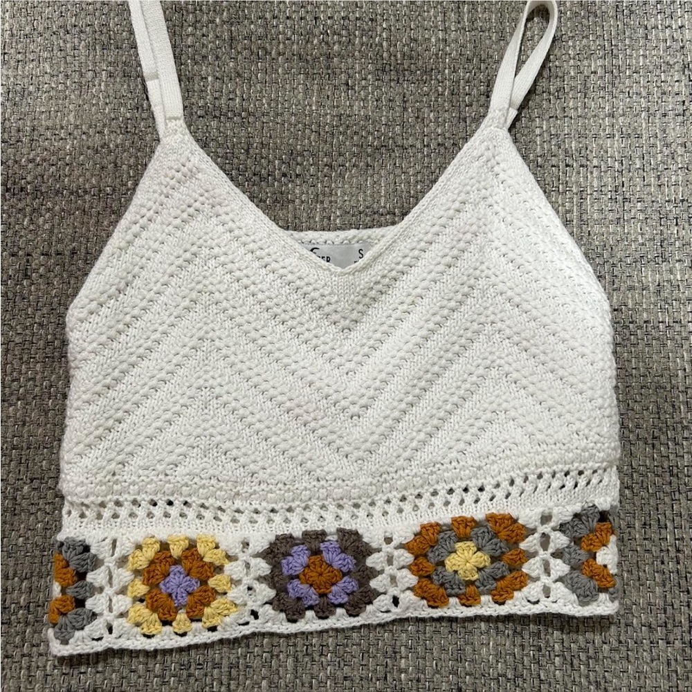Hollister White Crochet Camisole with Multicolor Accents